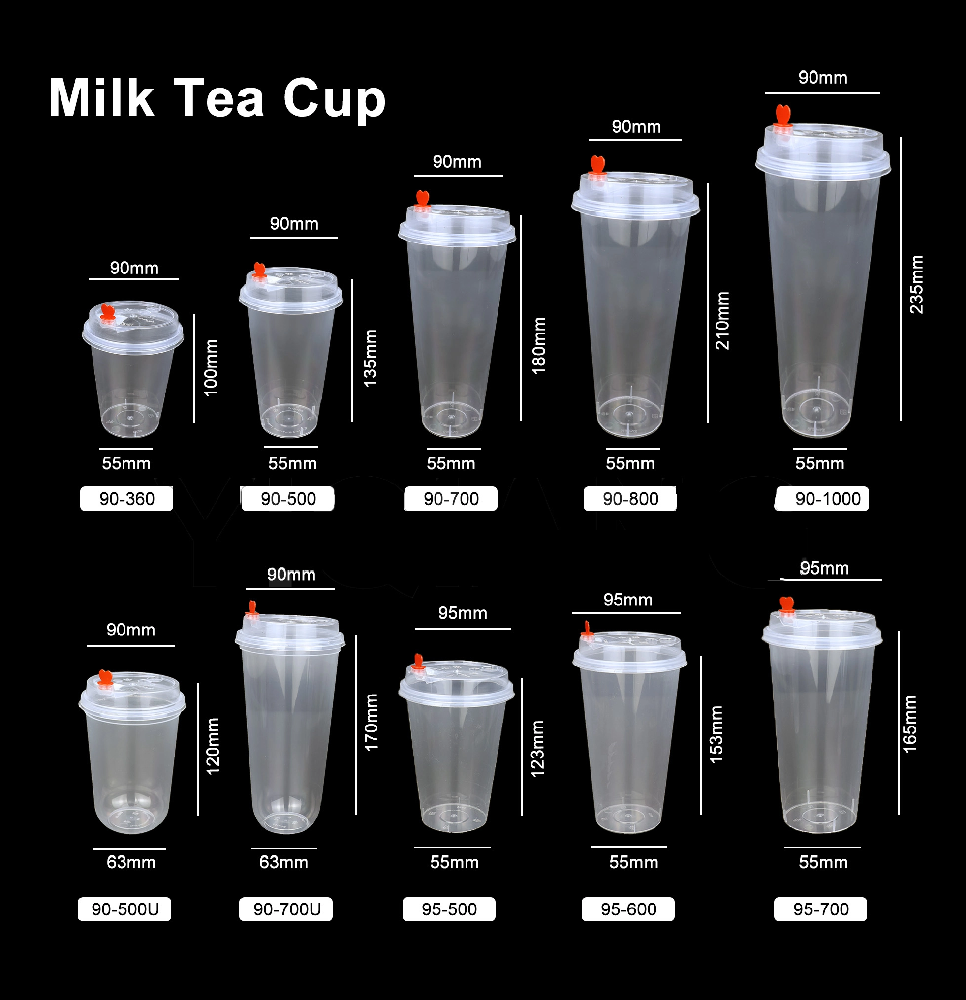 YYQ Milk Tea Cup With Kissable Cap 360/500/600/700/800/1000 ml